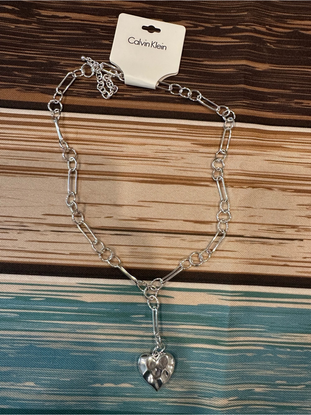 Calvin Klein Silver Heart Charm Link Necklace